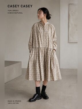 CASEY CASEY Yuki Dress Beige Plaid Oversized Dress S Japanese minimalist French